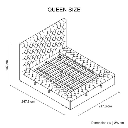 Queen Size Bedframe Velvet Upholstery Deep Grey Colour Tufted Headboard Deep Quilting Furniture Kings Warehouse 