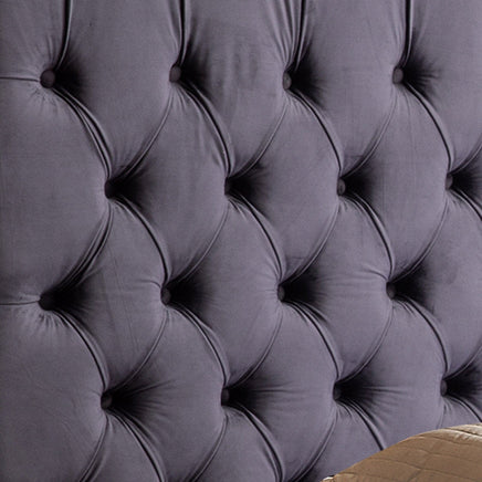 Queen Size Bedframe Velvet Upholstery Deep Grey Colour Tufted Headboard Deep Quilting Furniture Kings Warehouse 
