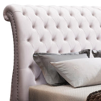 Queen Size Sleigh Bedframe Velvet Upholstery Beige Colour Tufted Headboard And Footboard Deep Quilting Furniture Kings Warehouse 
