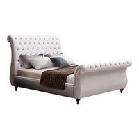 Queen Size Sleigh Bedframe Velvet Upholstery Beige Colour Tufted Headboard And Footboard Deep Quilting Furniture Kings Warehouse 
