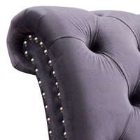 Queen Size Sleigh Bedframe Velvet Upholstery Grey Colour Tufted Headboard And Footboard Deep Quilting Furniture Kings Warehouse 