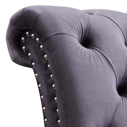 Queen Size Sleigh Bedframe Velvet Upholstery Grey Colour Tufted Headboard And Footboard Deep Quilting Furniture Kings Warehouse 
