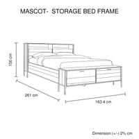 Queen Size Storage Bed Farme in Oak Colour with Particle Board Contraction and Metal Legs Furniture Kings Warehouse 