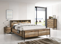 Queen Size Storage Bed Farme in Oak Colour with Particle Board Contraction and Metal Legs Furniture Kings Warehouse 