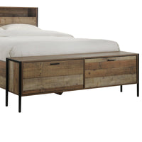 Queen Size Storage Bed Farme in Oak Colour with Particle Board Contraction and Metal Legs Furniture Kings Warehouse 