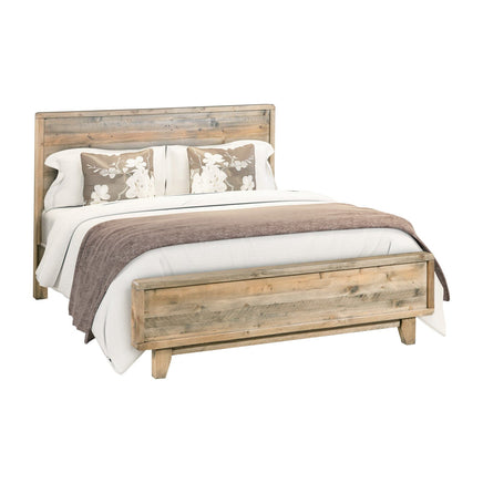 Queen Size Wooden Bed Frame in Solid Wood Antique Design Light Brown Furniture Kings Warehouse 