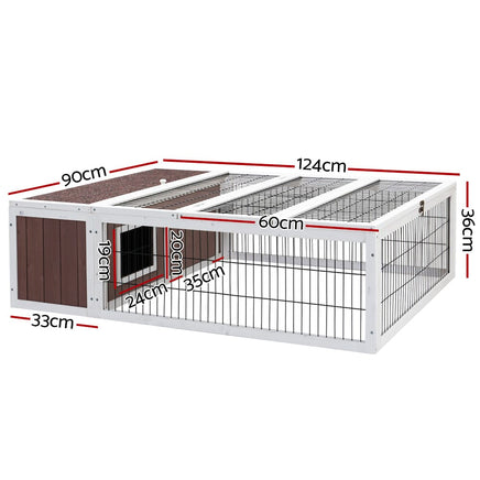Rabbit Hutch 124cm x 90cm x 35cm Chicken Coop Large Outdoor Wooden Run Cage House Pet Care Kings Warehouse 