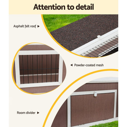 Rabbit Hutch 124cm x 90cm x 35cm Chicken Coop Large Outdoor Wooden Run Cage House Pet Care Kings Warehouse 