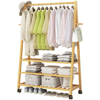 Rail Bamboo Clothes Rack Garment Hanging Stand 2 Tier Storage Shelves Closet 70cm Furniture Kings Warehouse 