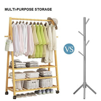 Rail Bamboo Clothes Rack Garment Hanging Stand 2 Tier Storage Shelves Closet 70cm Furniture Kings Warehouse 