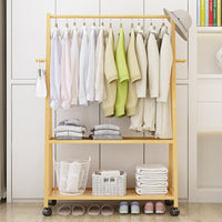 Rail Bamboo Clothes Rack Garment Hanging Stand 2 Tier Storage Shelves Closet 70cm Furniture Kings Warehouse 