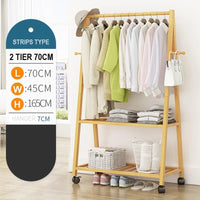 Rail Bamboo Clothes Rack Garment Hanging Stand 2 Tier Storage Shelves Closet 70cm Furniture Kings Warehouse 