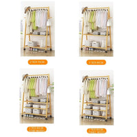 Rail Bamboo Clothes Rack Garment Hanging Stand 2 Tier Storage Shelves Closet 80cm Furniture Kings Warehouse 