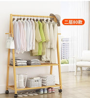 Rail Bamboo Clothes Rack Garment Hanging Stand 2 Tier Storage Shelves Closet 80cm Furniture Kings Warehouse 