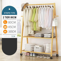 Rail Bamboo Clothes Rack Garment Hanging Stand 2 Tier Storage Shelves Closet 80cm Furniture Kings Warehouse 