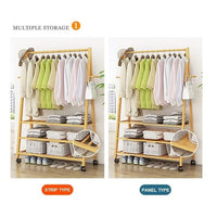 Rail Bamboo Clothes Rack Garment Hanging Stand 3 Tier Storage Shelves Closet 80cm Furniture Kings Warehouse 