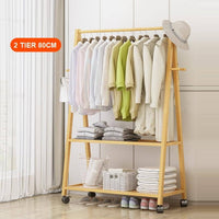 Rail Bamboo Clothes Rack Garment Hanging Stand 3 Tier Storage Shelves Closet 80cm Panel Furniture Kings Warehouse 