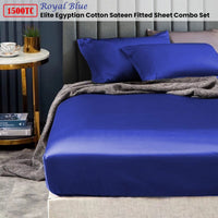 Ramesses 1500TC Elite Egyptian Cotton Sateen Fitted Sheet Combo Set Royal Blue Mega King Kings Warehouse 