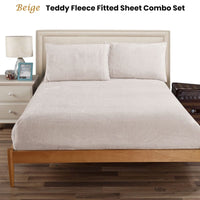 Ramesses Teddy Fleece Fitted Sheet Combo Set Beige Double Kings Warehouse 