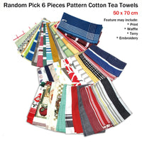Random Pick Set of 6 100% Cotton Pattern Tea Towels - 50 x 70 cm Home & Garden Kings Warehouse 