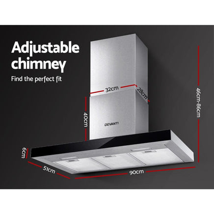 Range Hood 900mm Rangehood 90cm Stainless Steel Glass Kitchen Canopy Black Early Christmas Sale Kings Warehouse 