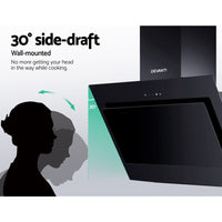 Rangehood 900mm Black Angled Side Draft Range Hood Canopy Glass 90cm Appliances Stocktake Sale Kings Warehouse 