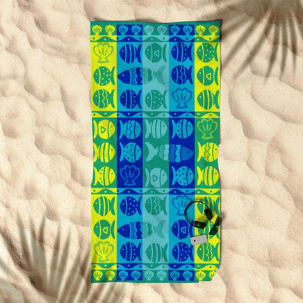 Rans Premium Cotton Jacquard Beach Towel Fish & Shell Blue Home & Garden Kings Warehouse 