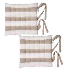Rans Set of 2 Alfresco Cotton Chair Pads 40x40 cm - Striped Bleach Sand Home & Garden Kings Warehouse