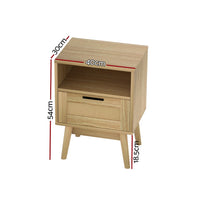 Rattan Bedside Table 1 Drawer with Shelf - REI Oak Furniture Kings Warehouse 