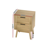 Rattan Bedside Table 2 Drawers Wood - RIE Oak Furniture Kings Warehouse 