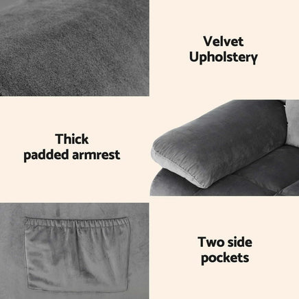 Recliner Chair Electric Massage Chair Velvet Lounge Sofa Heated Grey Furniture Kings Warehouse 