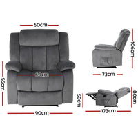 Recliner Chair Electric Massage Chair Velvet Lounge Sofa Heated Grey Furniture Kings Warehouse 