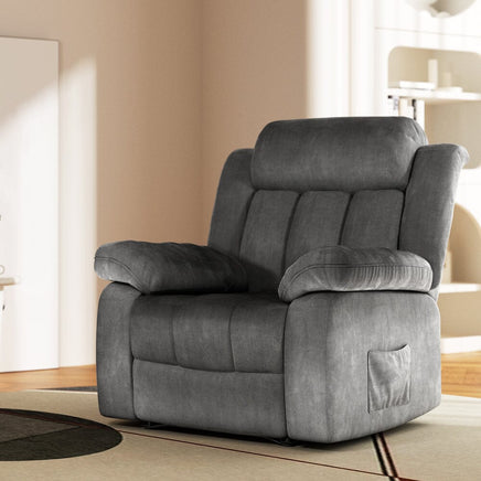 Recliner Chair Electric Massage Chair Velvet Lounge Sofa Heated Grey Furniture Kings Warehouse 