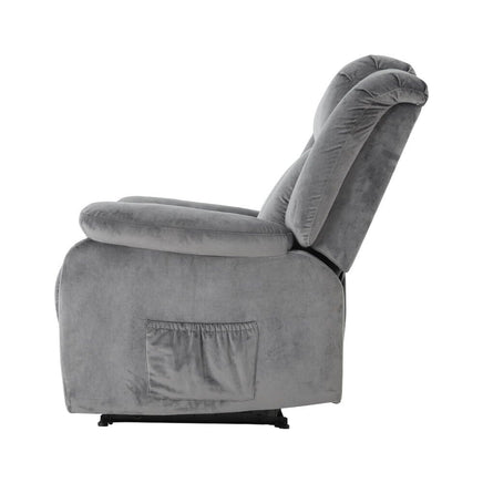 Recliner Chair Electric Massage Chair Velvet Lounge Sofa Heated Grey Furniture Kings Warehouse 