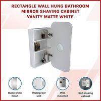 Rectangle Wall Hung Bathroom Mirror Shaving Cabinet Vanity Matte White Health & Beauty Kings Warehouse 