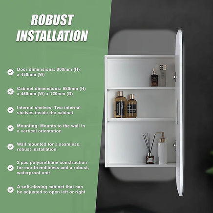 Rectangle Wall Hung Bathroom Mirror Shaving Cabinet Vanity Matte White Health & Beauty Kings Warehouse 