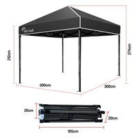 Red Track 3x3m Folding Gazebo Shade Outdoor Pop-Up Black Foldable Marquee Kings Warehouse 