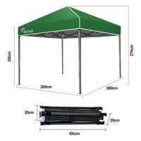 Red Track 3x3m Folding Gazebo Shade Outdoor Pop-Up Green Foldable Marquee Kings Warehouse 