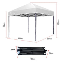 Red Track 3x3m Folding Gazebo Shade Outdoor Pop-Up Light Grey Foldable Marquee Kings Warehouse 