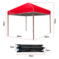 Red Track 3x3m Folding Gazebo Shade Outdoor Pop-Up Red Foldable Marquee Kings Warehouse 