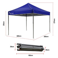 Red Track 3x3m Folding Navy Gazebo Shade Outdoor Pop-Up Foldable Marquee Kings Warehouse 