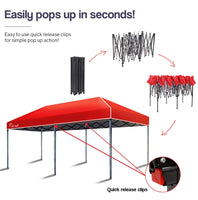 Red Track 3x6m Folding Gazebo Shade Outdoor Red Foldable Marquee Pop-Up Kings Warehouse 