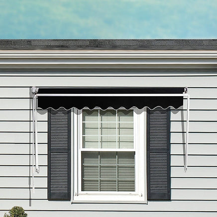 Retractable Fixed Pivot Arm Window Awning Patio Garden Blinds 2.4m x 2.1m Black Home & Garden Kings Warehouse 