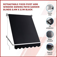 Retractable Fixed Pivot Arm Window Awning Patio Garden Blinds 2.4m x 2.1m Black Home & Garden Kings Warehouse 