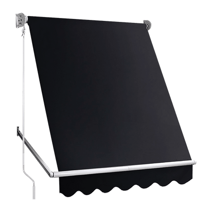 Retractable Fixed Pivot Arm Window Awning Patio Garden Blinds 2.4m x 2.1m Black Home & Garden Kings Warehouse 