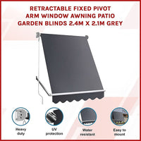 Retractable Fixed Pivot Arm Window Awning Patio Garden Blinds 2.4m x 2.1m Grey Home & Garden Kings Warehouse 