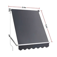 Retractable Fixed Pivot Arm Window Awning Patio Garden Blinds 2.4m x 2.1m Grey Home & Garden Kings Warehouse 