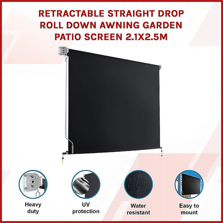 Retractable Straight Drop Roll Down Awning Garden Patio Screen 2.1X2.5M Home & Garden Kings Warehouse 