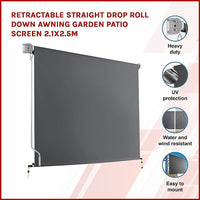 Retractable Straight Drop Roll Down Awning Garden Patio Screen 2.1X2.5M Kings Warehouse 