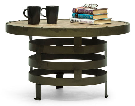 Retro Style Spiral Round Coffee Table with Wood Top Appliances Kings Warehouse 